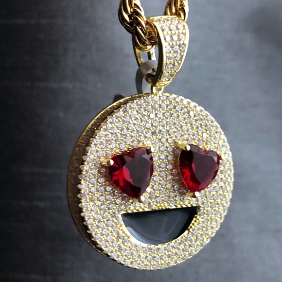 Jewelry Iced Out Emoji Pendant Smiley Face Heart Eyes Micr Poshmark